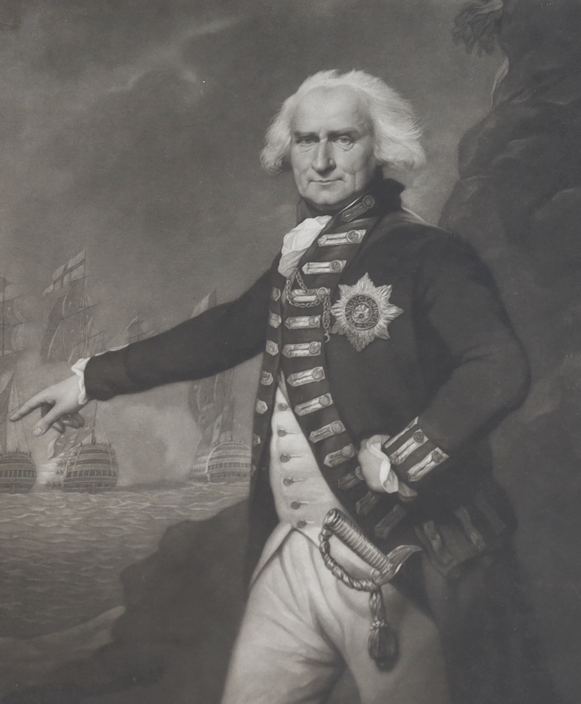 Valentine Green after Lemuel Francis Abbott, mezzotint, 'The Right Honourable Alexander Lord Bridport K.B., Admiral of the White', published by Abbott 1796, visible sheet 51 x 38.5cm